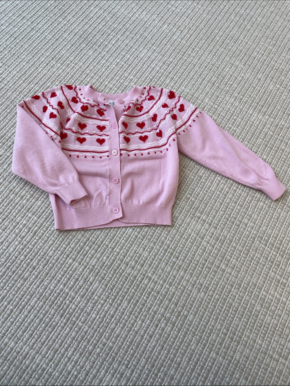 Rachel Riley Pink Cardigan with Red Heart Yoke